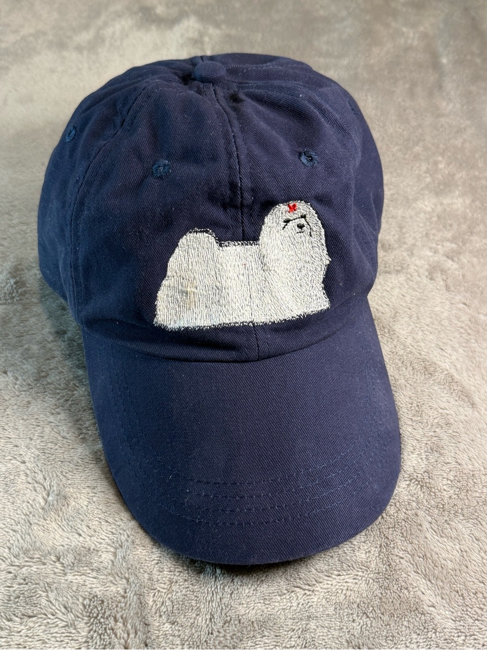 Anvil Custom Embroidered Maltese
Dog Navy White Blue Baseball Cap Low Profile